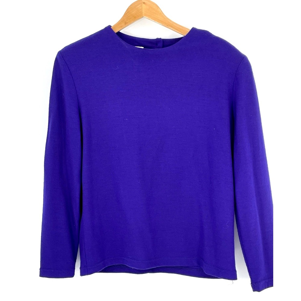 VTG 70's Talbots Med 100% Wool Purple Sweater Made in USA Back Button‎